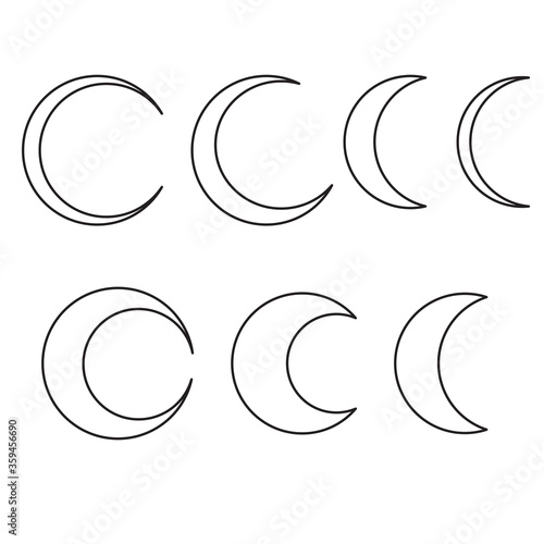 7 vector moon shapes. Editable stroke. Eps 10