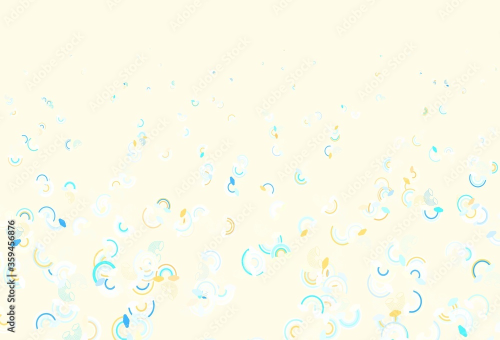 Light Blue, Red vector backdrop with rainbows, clouds.