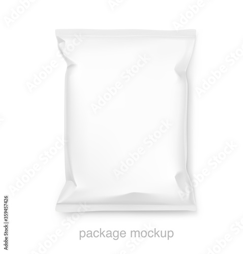 Food snack pillow bag. Vector illustration isolated on white background. Packaging mockup ready for your design. Can be use for schips, snack, coffee, tea, salt, flour and etc. EPS10.	