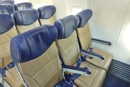 Fotografija Interior view of empty seats on an airplane during the COVID-19 pandemic