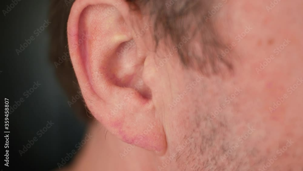 Human hearing organs. Male ear moves close up Human hearing organs. Male ear moves close up