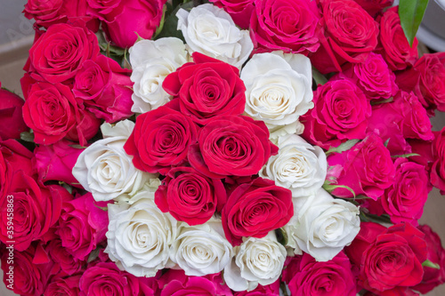 Multi-colored bouquet of red  pink and white roses