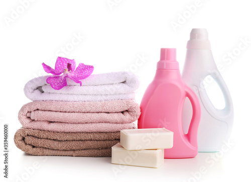 Clean and fresh laundry on white background.