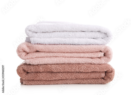 Pile of rainbow colored towels isolated © LumenSt