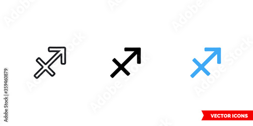 Sagittarius icon of 3 types. Isolated vector sign symbol.
