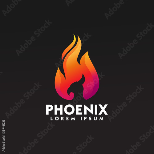 phoenix bird fire logo design template vector illustration