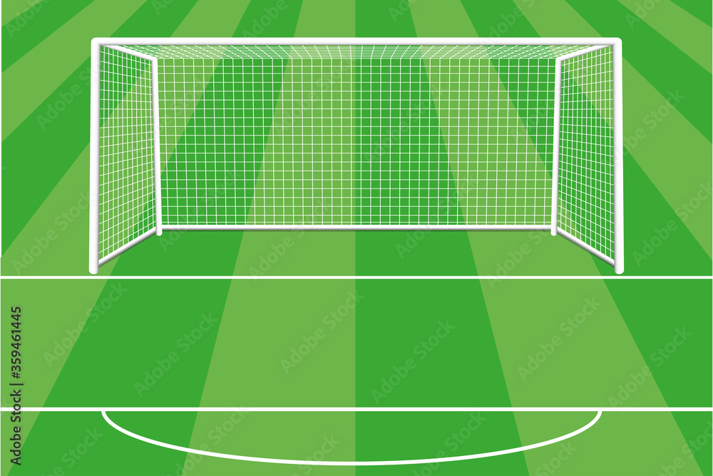 Soccer goal with shadow, net and field marking. Gate for the football field. Football. Located on the football field. Vector