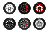 Car wheels set. Tire shop, tyres change auto service. Isolated. White background.