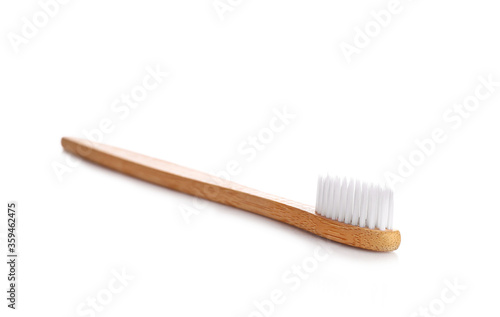 Single new wooden toothbrush