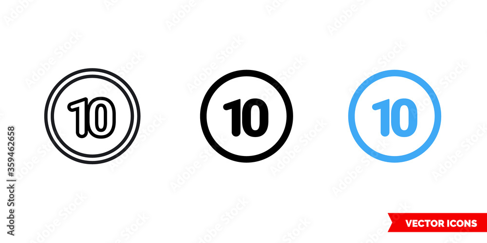 Ten icon of 3 types. Isolated vector sign symbol.