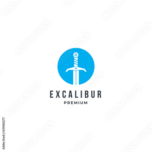 Modern Excalibur logo icon with blue circle. premium design inspiration
