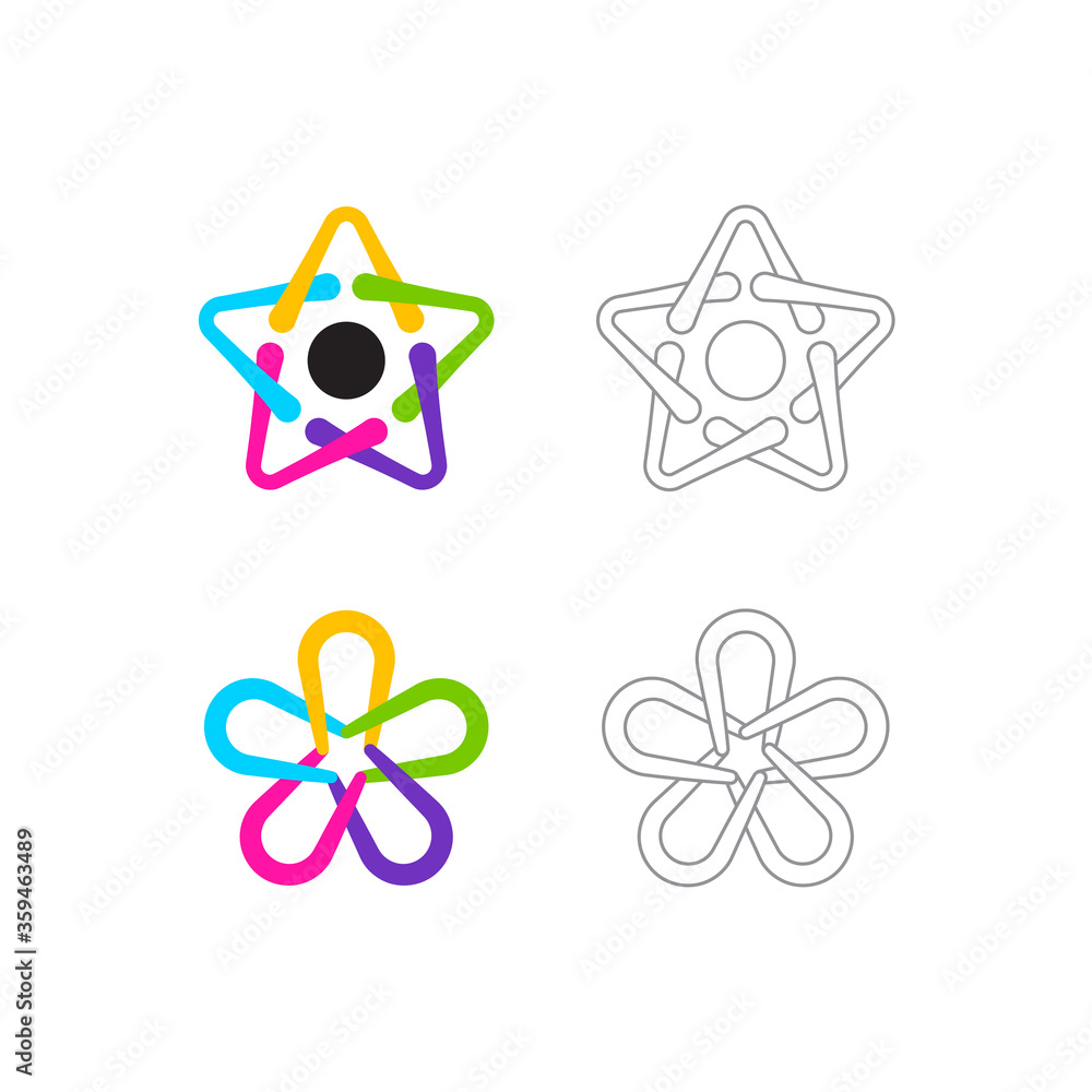 Star vector logo icon template set. Colorful and line logo set. premium design