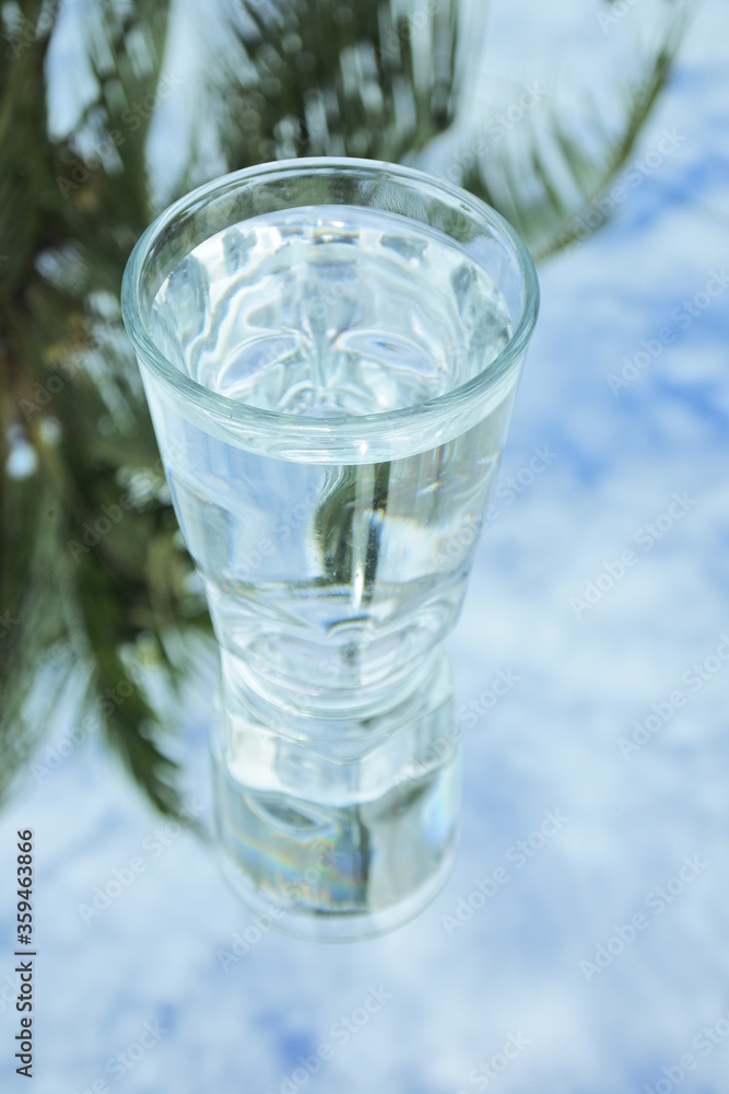 A glass of water on the mirror A glass of water on the mirror