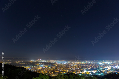 Landscape of the city lights from the mountain in Bursa city at night.