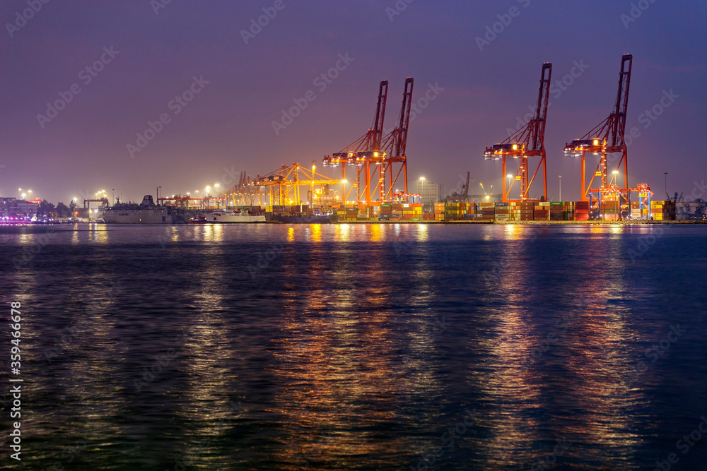 MERSIN, TURKEY - AUGUST 22, 2018: View of the Mersin International Port ( MIP, Turkish: Mersin International Port ) at night.