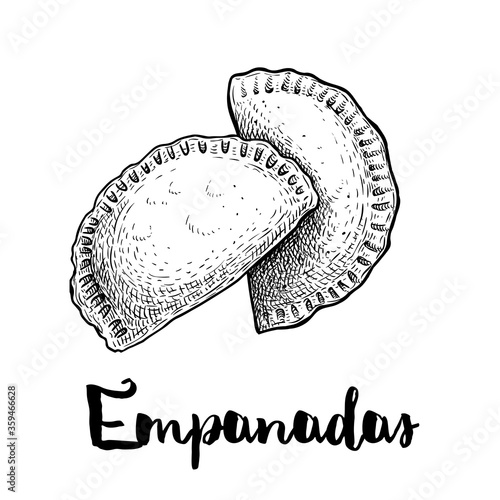 Hand drawn sketch style empanadas. Typical Latino America and spanish fast food. Vector illustration isolated on white background. Best for menu designs, packages.
