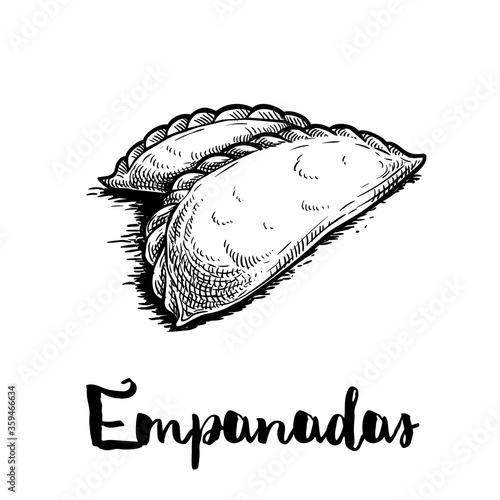 Hand drawn sketch style empanadas. Typical Latino America and spanish fast food. Vector illustration isolated on white background. Best for menu designs, packages.