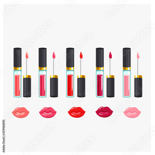 Set of Lipgloss collection vector illustration.