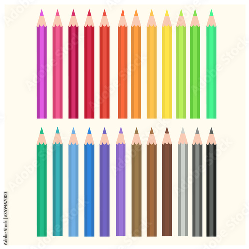 set of illustration colour pencils,multicoloured pencils,pencils vector, 24 colour of colour pencil.  isolated
