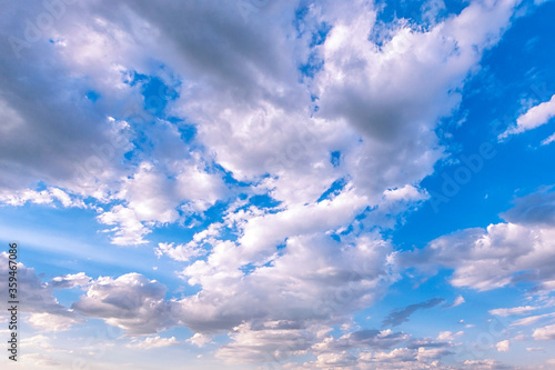 Background of the clouds and beautiful blue sky. Two cirriform clouds that form higher up in the stratosphere and mesosphere have common names for their main types. photo