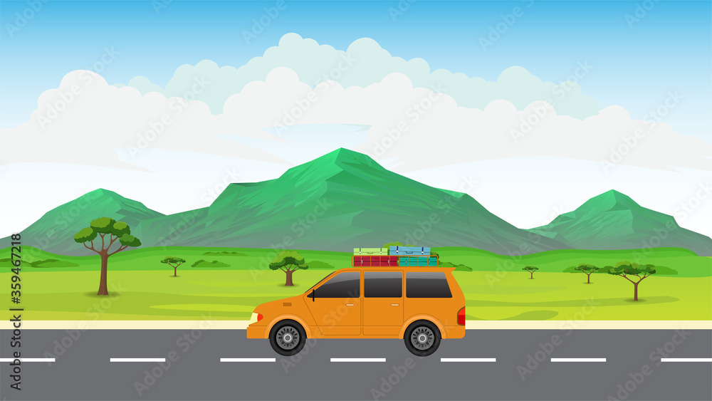 Fototapeta premium Travel by car with mountain background.