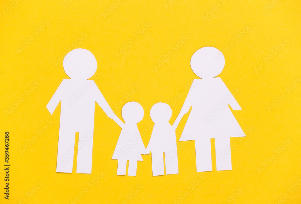 Paper happy family together on yellow background. Paper happy family together on yellow background.