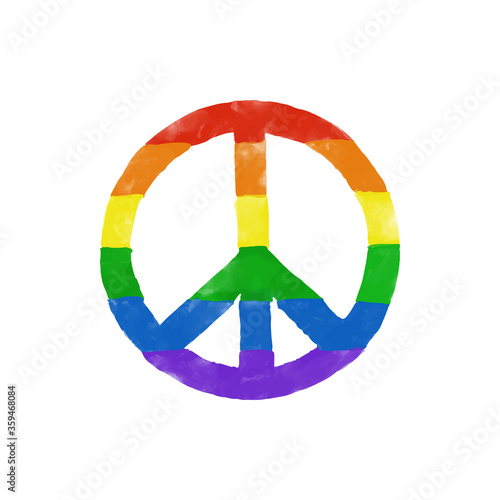 Peace symbol in rainbow colors isolated on white background. Pride LGBTQ+ watercolor style. vector illustration