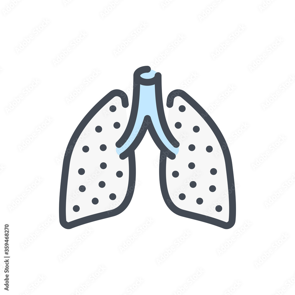 Affected Lungs color line icon. Lungs with Virus vector outline colorful sign. Affected Lungs color line icon. Lungs with Virus vector outline colorful sign.