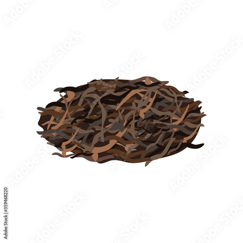 Pu-erh loose for chinese tea ceremony on white background. Asian traditional black leaf isolated in style flat