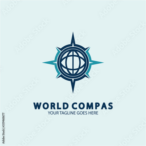 World Compass logo design, world logo concept, compass logo concept, earth icon, north, west, east and south direction, suitable for business and app logo or icon