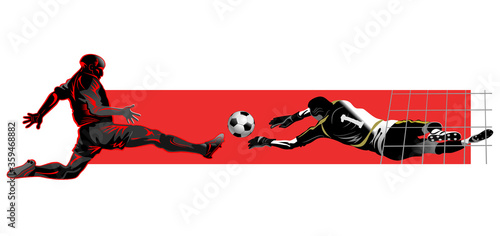 Forward attacks. Goalkeeper defends the goal.