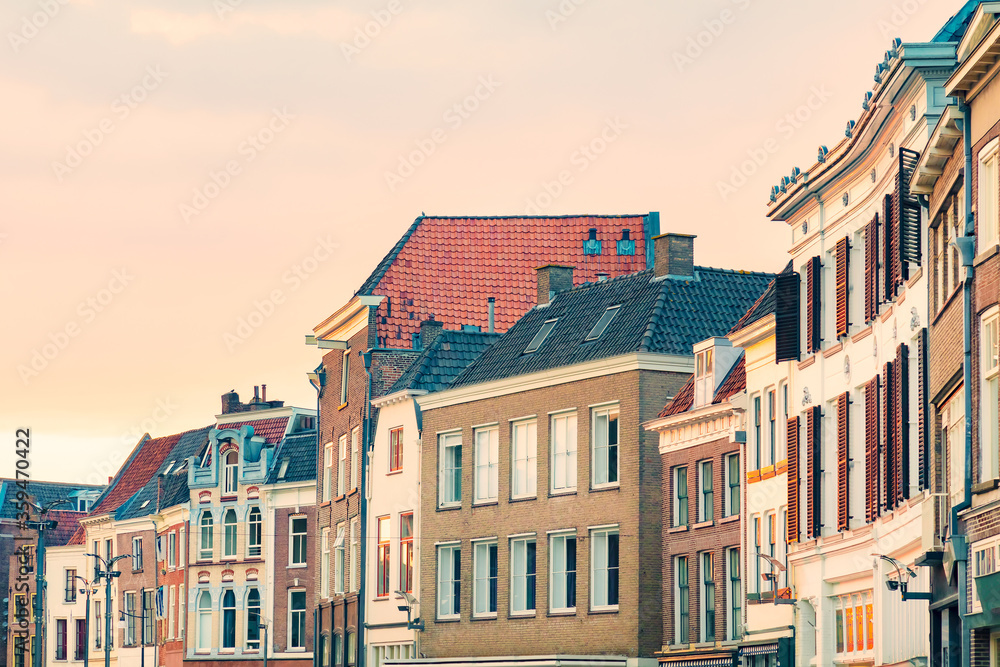 Row of ancient houses in the Dutch city center of Zutphen