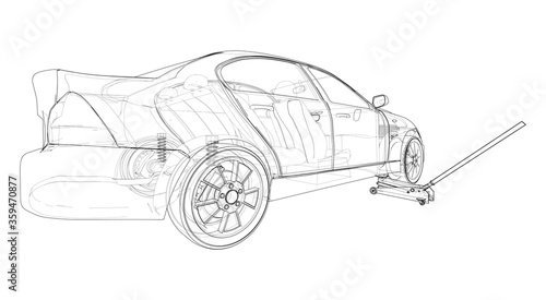 Concept car with Floor Car Jack. Vector