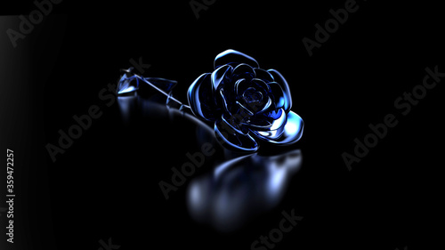 Beautiful Сast Rose in Blue Tones. Arrangement, ceremony. Black Background. 3D rendering