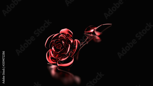 Beautiful Сast Rose in Red Gold. Arrangement, ceremony. Black Background. 3D rendering
