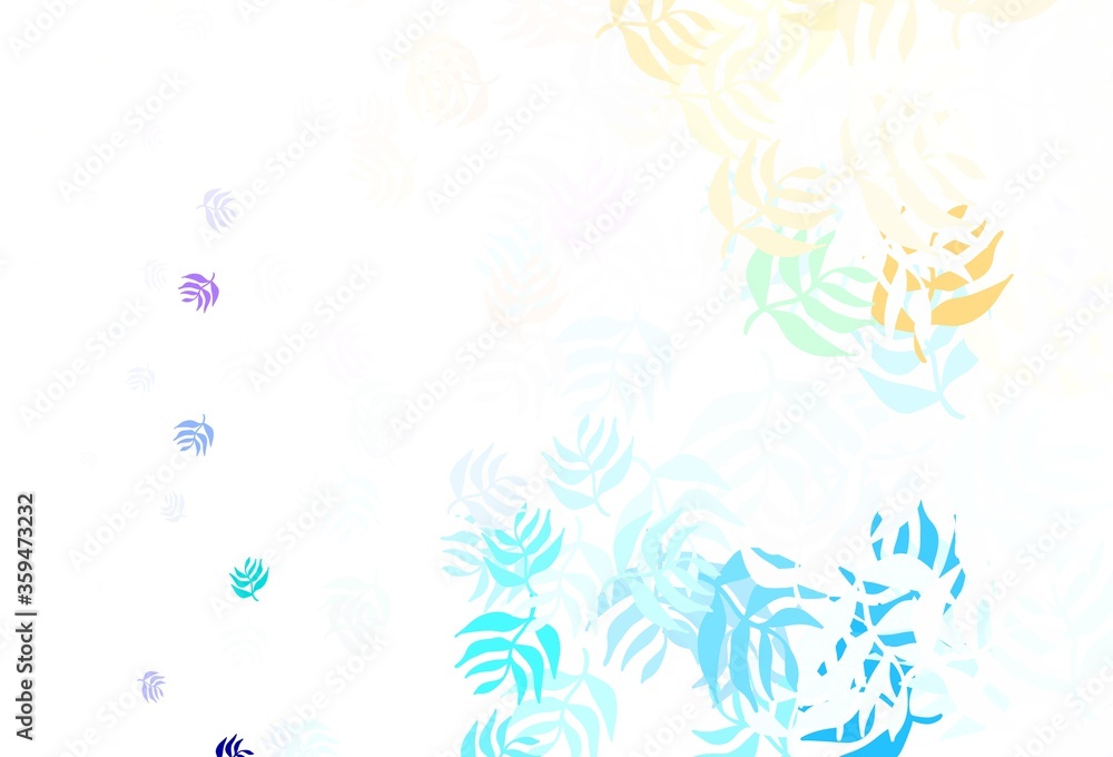 Light Blue, Yellow vector doodle background with leaves.