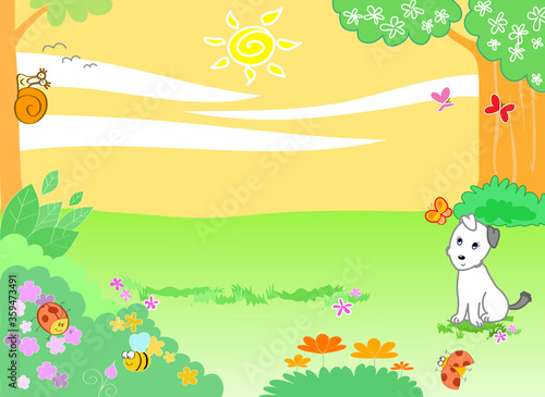 Cartoon cute natural landscape background for little kids