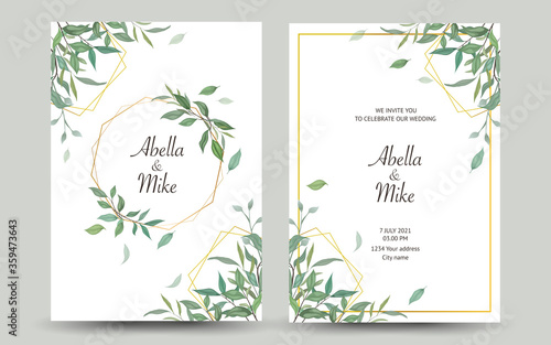 beautiful illustration of greeting card or invitation with plants and flowers.