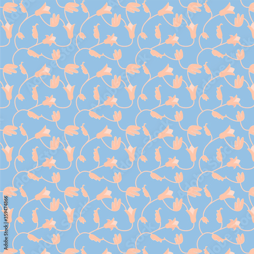 Russian style pattern with blue background and beige flowers
