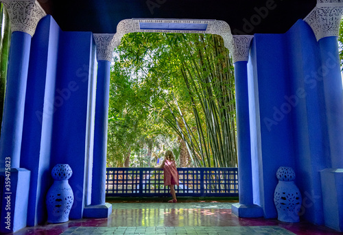 Little girl on a balcony of the Majorelle gardens in Marrakech