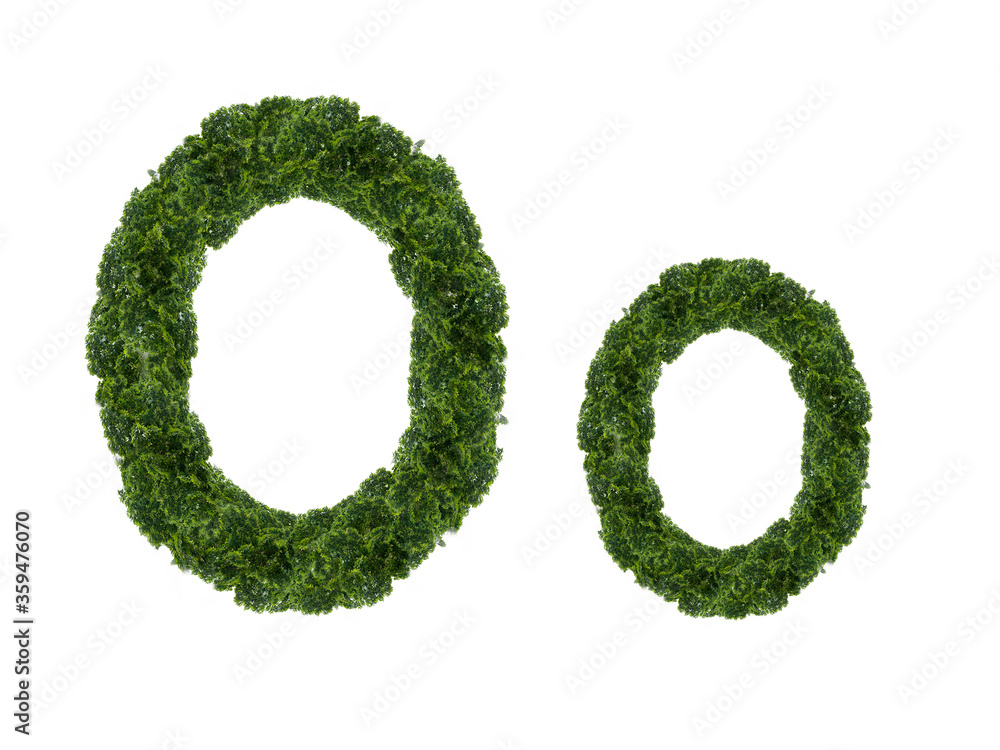 A letter made from the crown of a tree from the English alphabet. Isolated on a white background. Uppercase and lowercase letters O and o. One of a series of illustrations. A letter made from the crown of a tree from the English alphabet. Isolated on a white background. Uppercase and lowercase letters O and o. One of a series of illustrations.