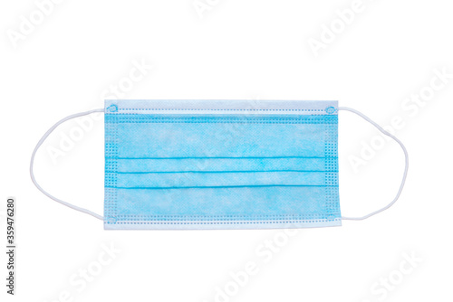 Medical mask of blue color on a white background, isolated