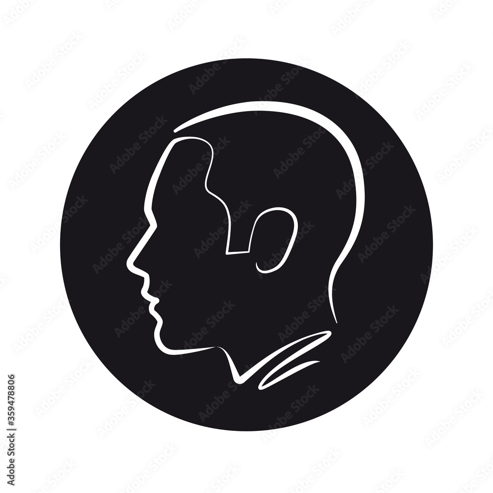 Human head vector icon silhouette. Hand drawn mono line art profile ...