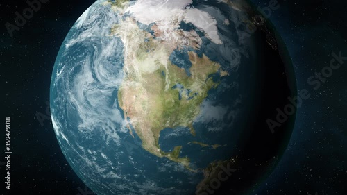 Planet Earth, seen from space, zooming in and centering on Minneapolis, Minnesota, USA. 3D computer generated animation.