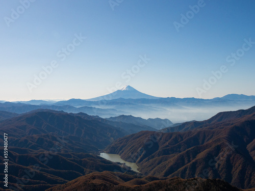 A view of beautiful Mt. Fuji and the mountains of Yamanashi Prefecture seen from Mt.Kobushigatake  Japan