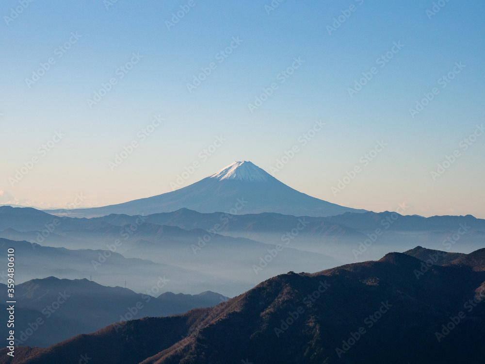 A view of beautiful Mt. Fuji and the mountains of Yamanashi Prefecture seen from Mt.Kobushigatake, Japan