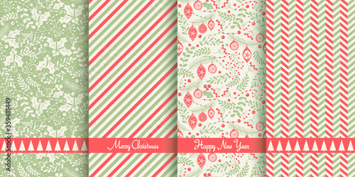 Set of Christmas seamless patterns for greeting cards, wrapping paper. Hand drawn winter backgrounds. Vector illustration	
