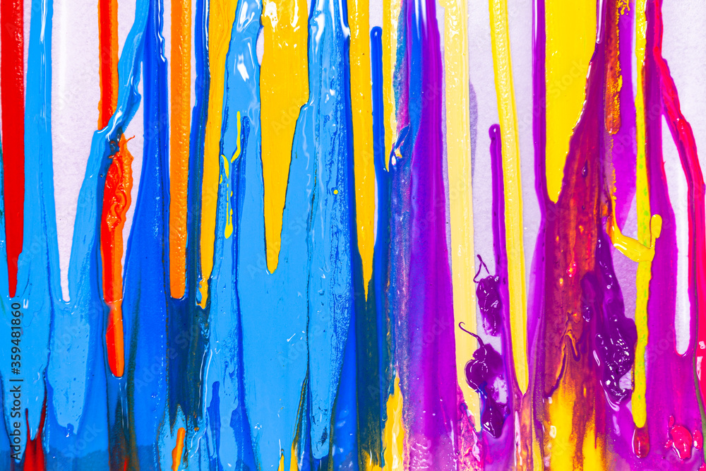 .colorful of screen printing ink are dripping on white background