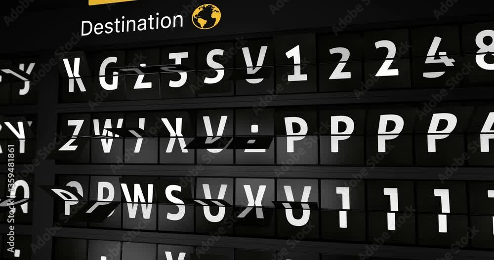 3D generated animation, analog flight information display board with the arrival city of  Copenhagen, 4 different animations