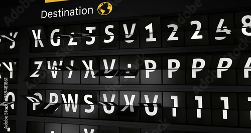 3D generated animation, analog flight information display board with the arrival city of  Copenhagen, 4 different animations